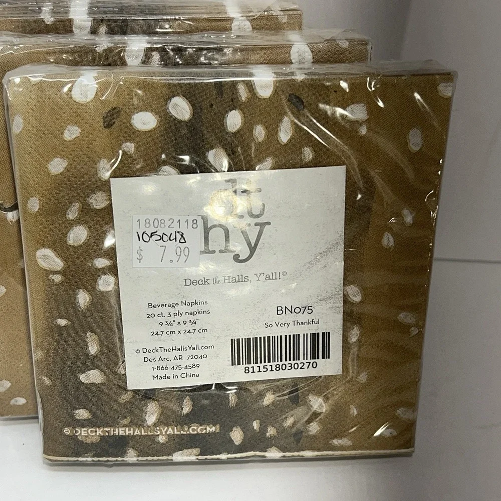 So Very Thankful Deer Animal PrintPaper Party‎ Napkins 4 Packs 20ct Each